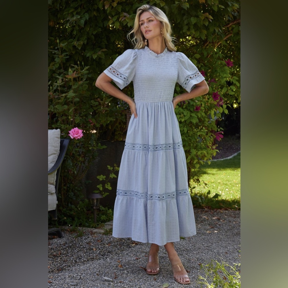 Baltic Born Loveland Geo Lace Maxi Dress Size 2XL Light Blue